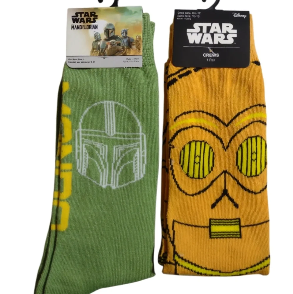 New Star Wars Mandalorian & C-3PO Crew Socks Unisex Giftable 2 Pair
